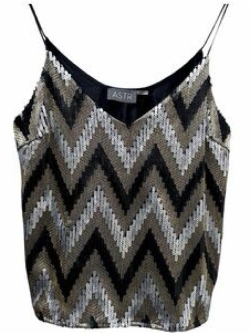 ASTR Olive, Black & Silver Chevron Sequin Cami